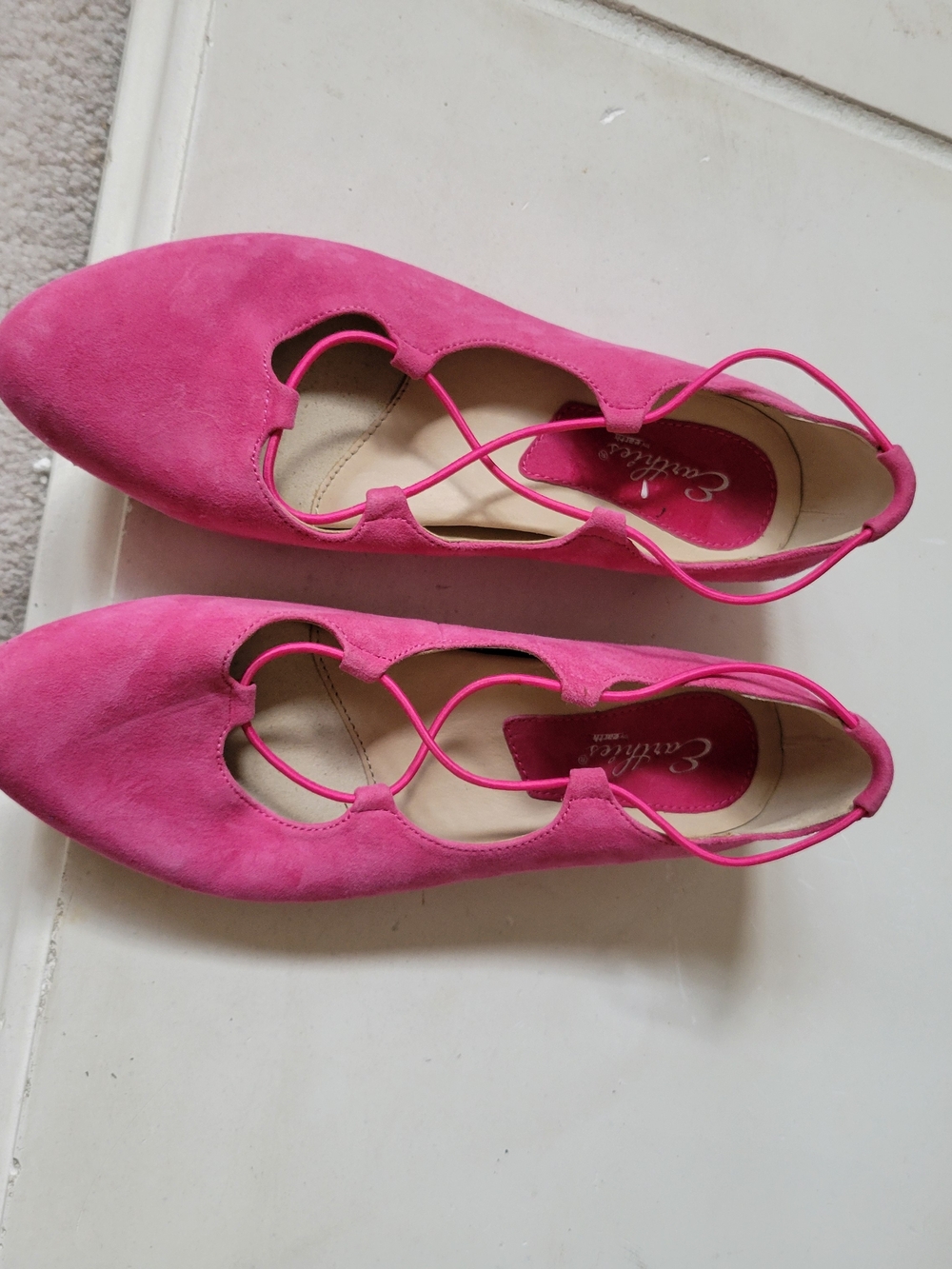 Earthies Hot Pink Suede Lace-Up Flats